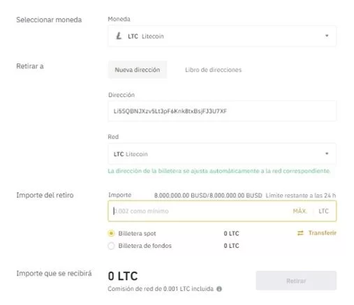 Retiro criptomonedas en Binance